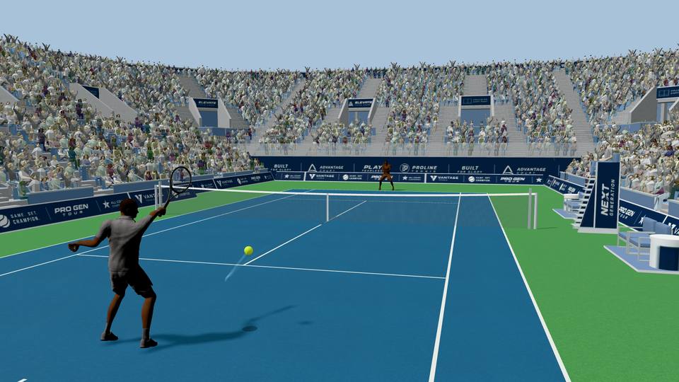 A forehand leaving the racket, the ball trail across the court